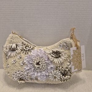 Elegant Beaded White Clutch